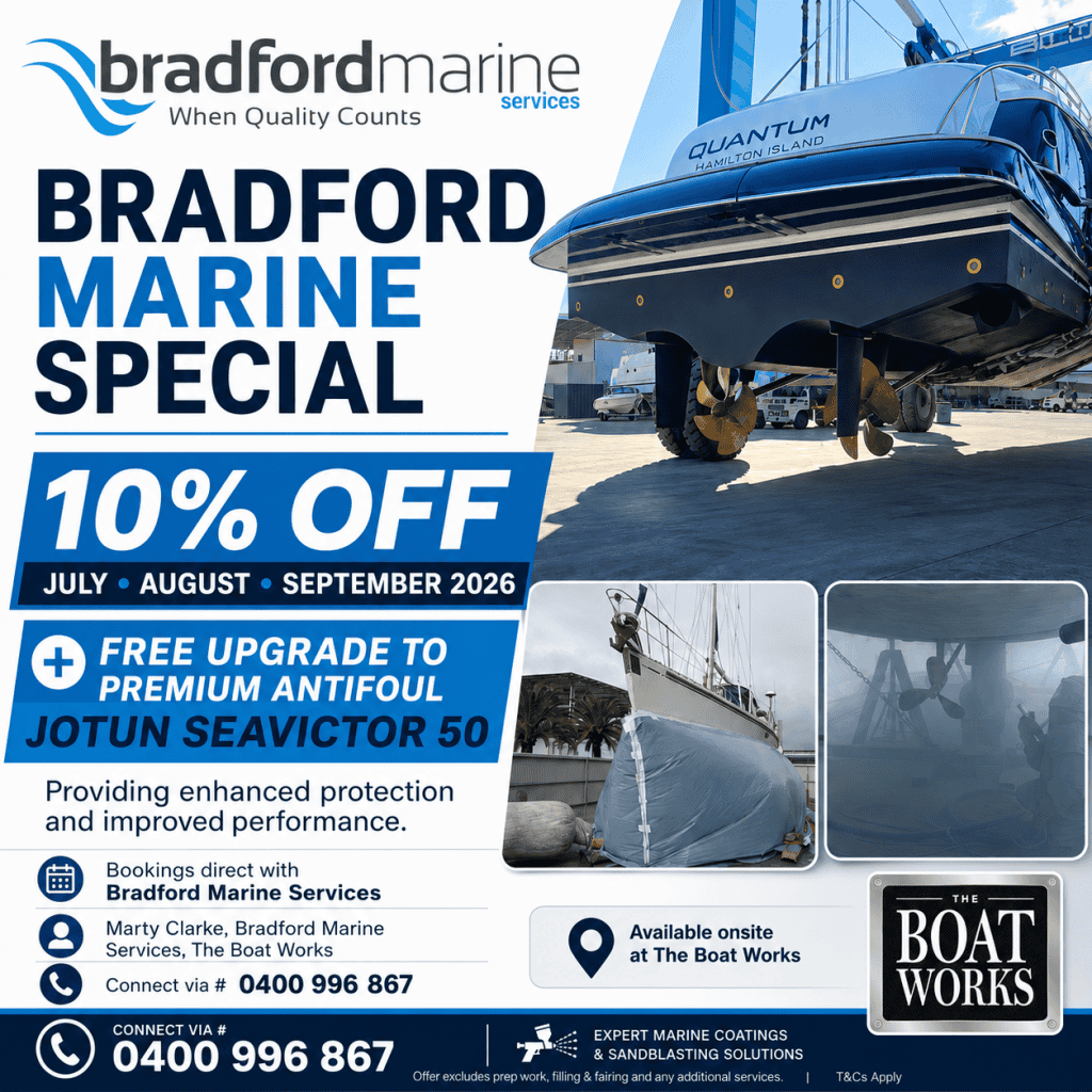 BRADFORD Marine Services 2026 Sandblast specials at The Boat Works | Sandblast Now - experience the Performance | The Boat Works